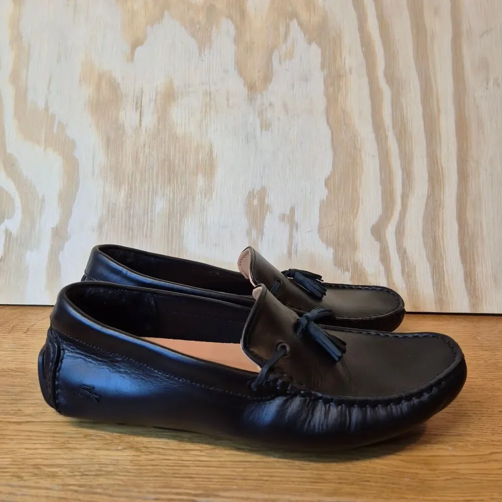 Lacoste Piloter Tassel Loafers Size Men's US 7.5 Womens US 9 Black Leather Shoes